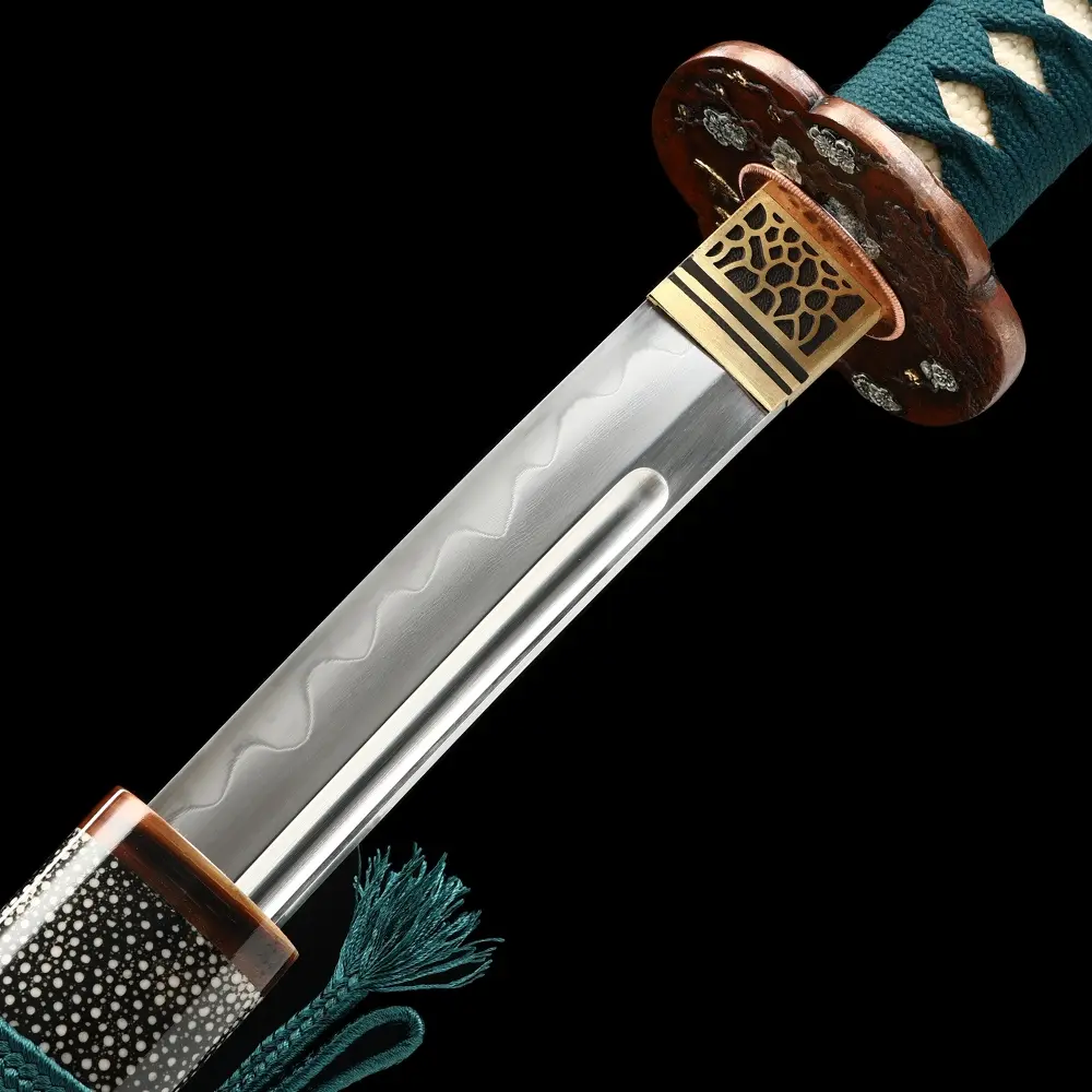 Authentic Katana | Manganese Steel Katana with Hamon in Teal Ito
