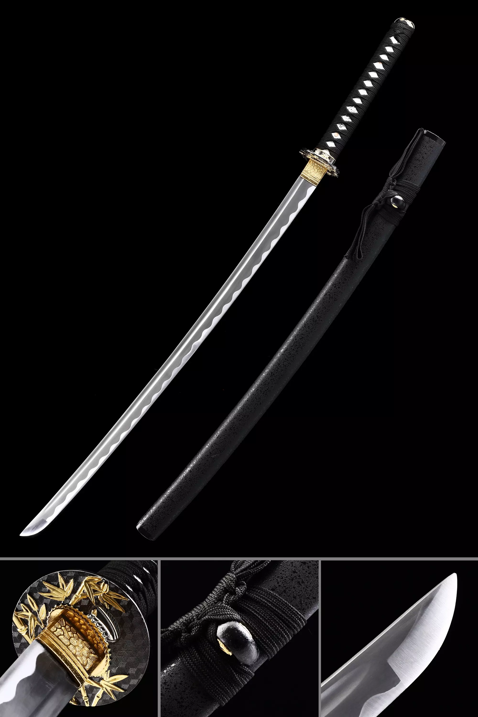 Katana Sword | Handmade Japanese Katana Sword With Black Scabbard ...