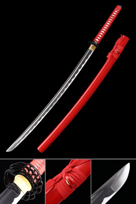 Red Katana, Handmade Real Japanese Samurai Swords With Red Scabbard