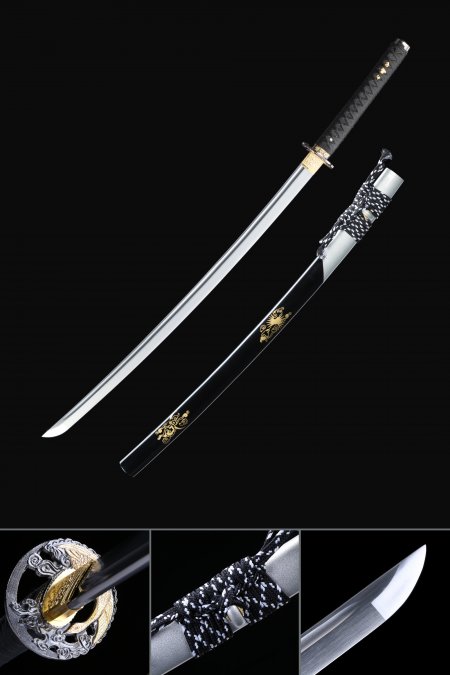 Handmade Japanese Katana Sword 1060 Carbon Steel Full Tang With Black Scabbard