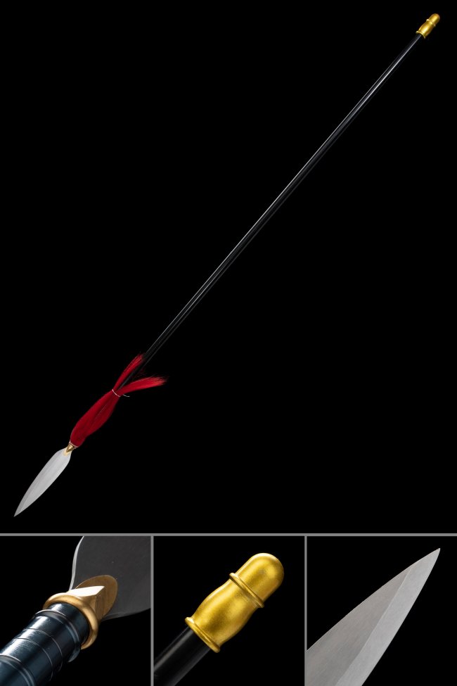 Japanese Yari Spear - Handcrafted High Manganese Steel, 79-Inch Black Staff with Slender Spearhead