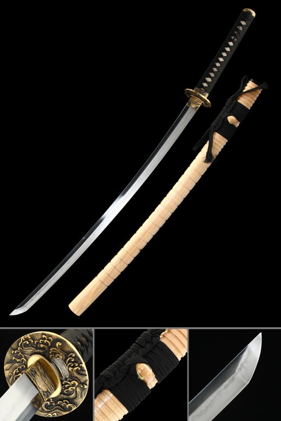 Wave Tsuba T10 Carbon Steel Katana, Real Hamon, Full Tang & Handmade