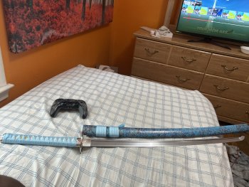 Handmade Full Tang Katana Sword 1065 Carbon Steel With Blue Scabbard