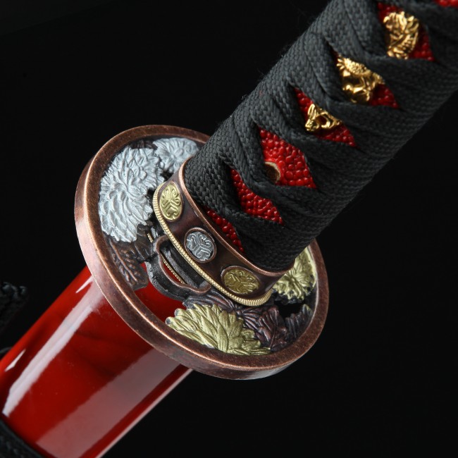Red Katana | T10 Carbon Steel Clay Tempered Katana with Real Hamon