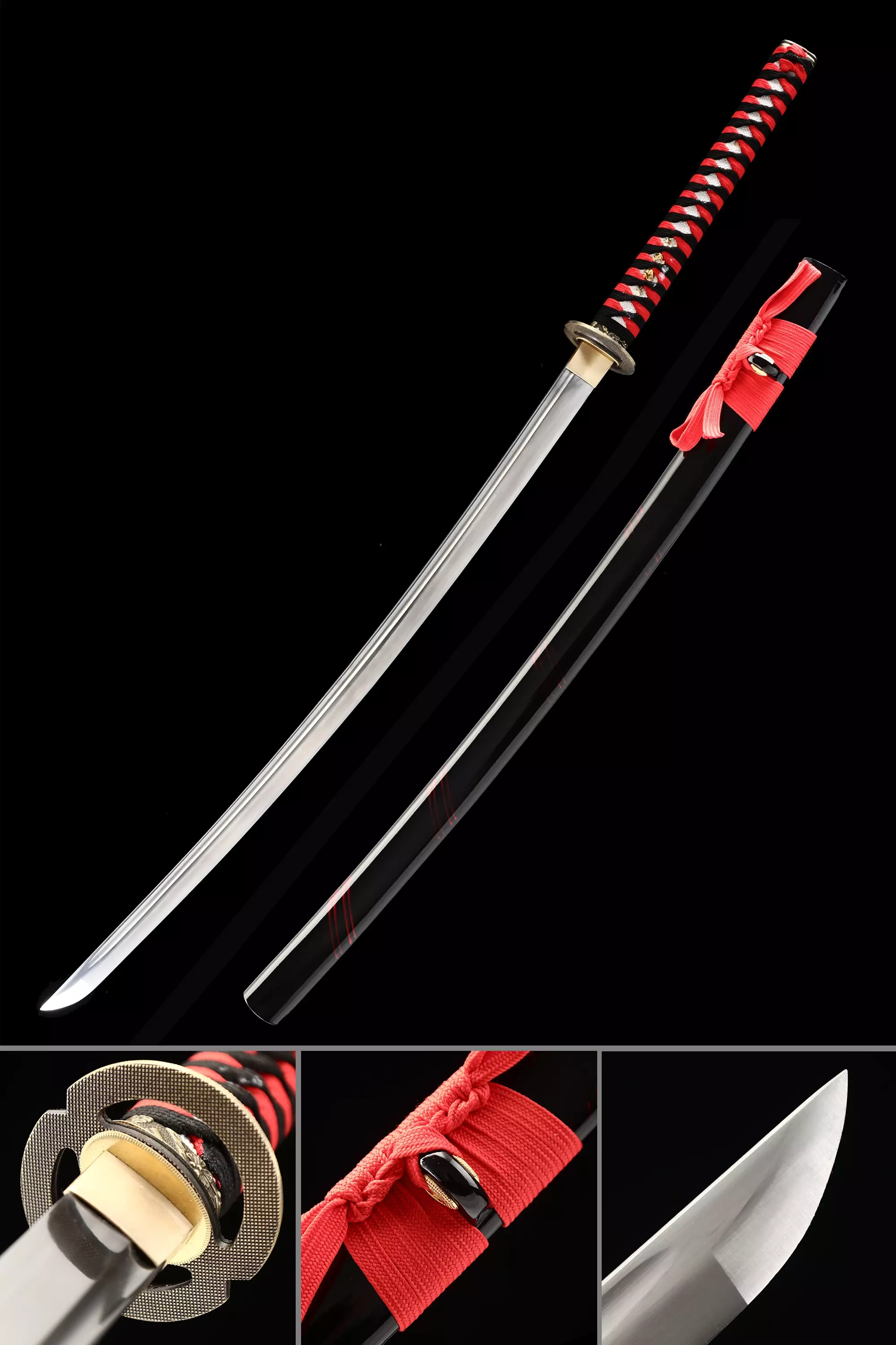 Black And Red Katana | Handmade Japanese Katana Swords Manganese Steel ...