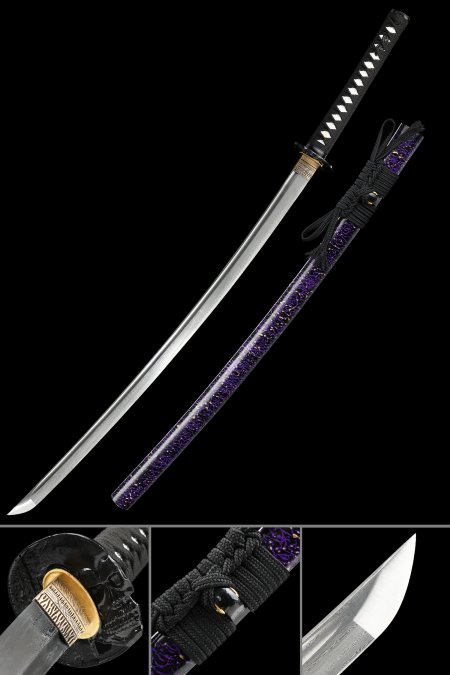 Handcrafted Full Tang Katana Sword Damascus Steel With Skull Theme Tsuba
