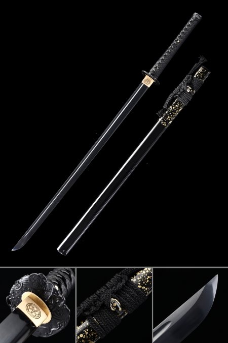 Handgefertigtes Japanisches Chokuto Ninjato Schwert Full Tang Mit Schwarzer Scheide