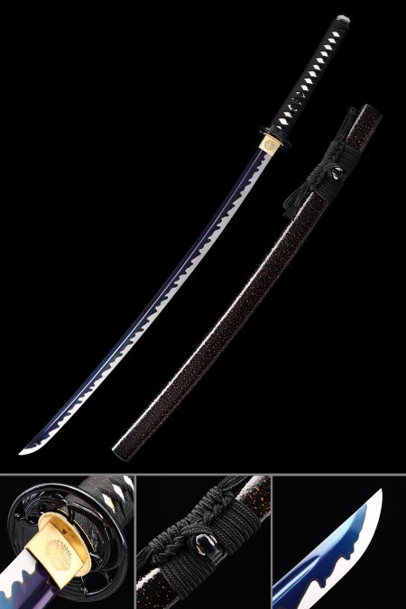 Handmade Japanese Samurai Sword High Manganese Steel With Blue Blade And Multi-colored Scabbard