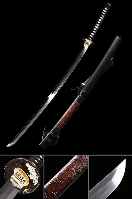 Handmade Japanese Sword T10 Folded Clay Tempered Steel Real Hamon Full Tang With Strap