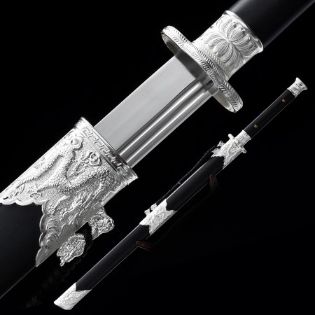 Handmade High Manganese Steel Chinese Han Dynasty Sword With Ebony Scabbard