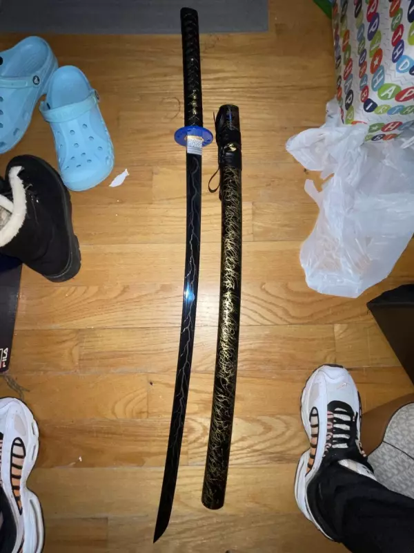 Handmade Japanese Sword With Blue Lightning Blade