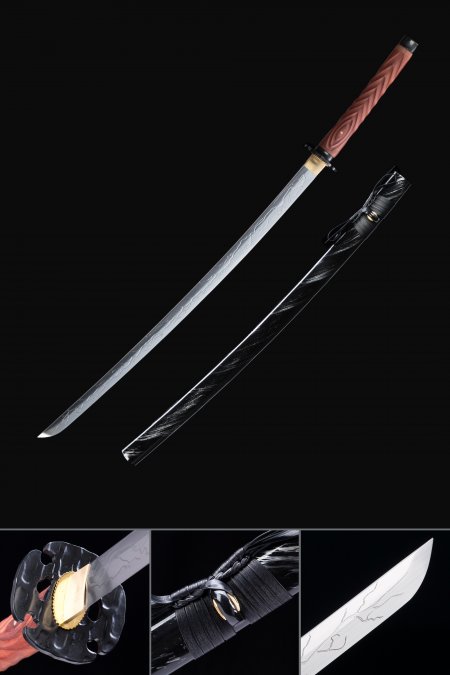 Handmade Real Japanese Katana Sword With Black Saya
