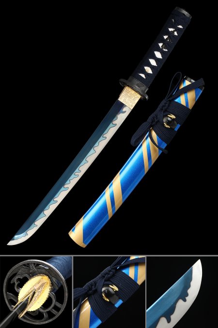 Handmade Full Tang Japanese Tanto Sword 1095 Carbon Steel With Blue Blade