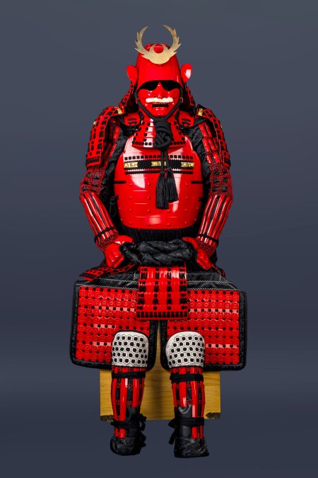 Handmade Tokugawa Clan Red Japanese Samurai Armor, Life Size Yoroi