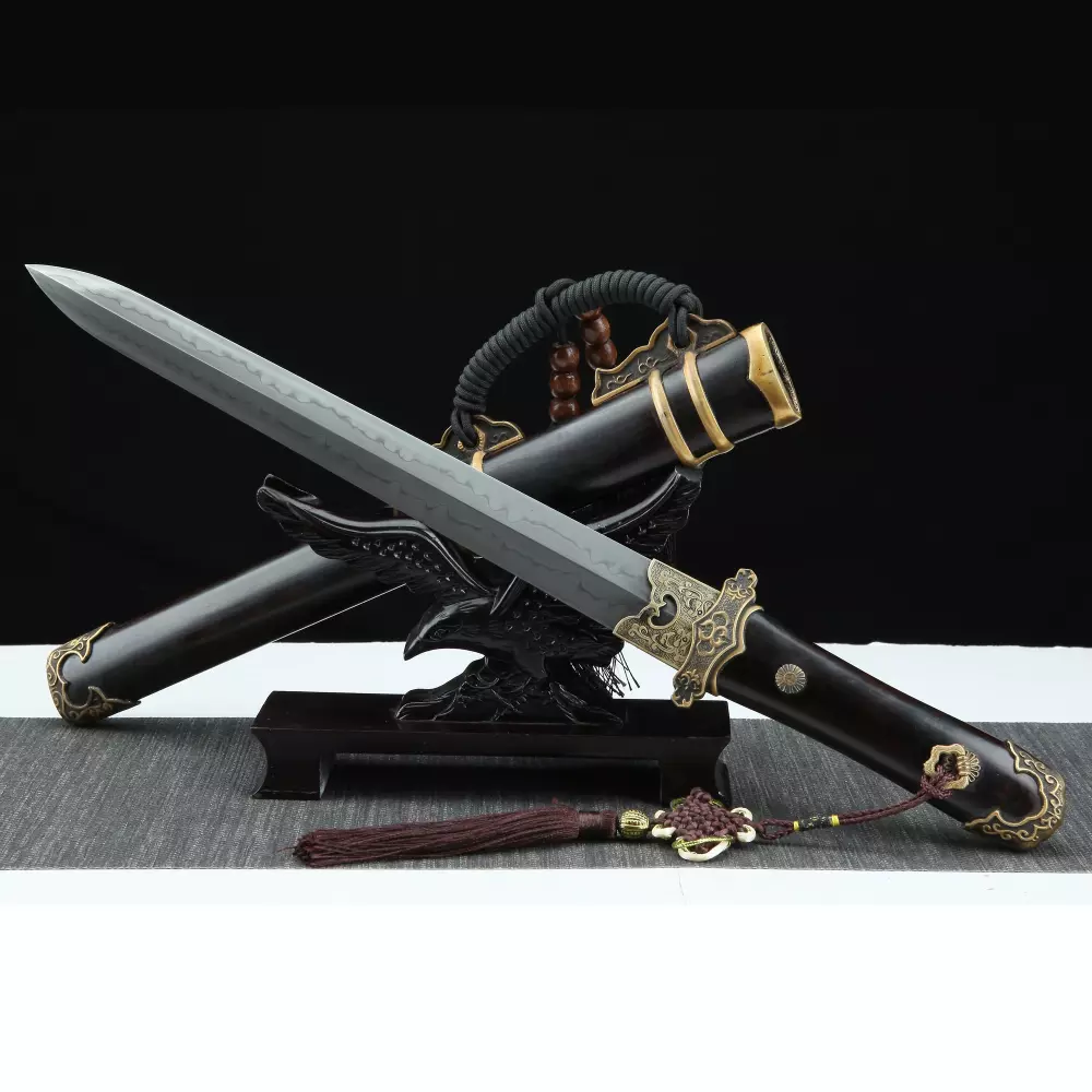 Handmade 1095 Carbon Steel Real Hamon Chinese Short Sword With Ebony Scabbard Dynasty Swords