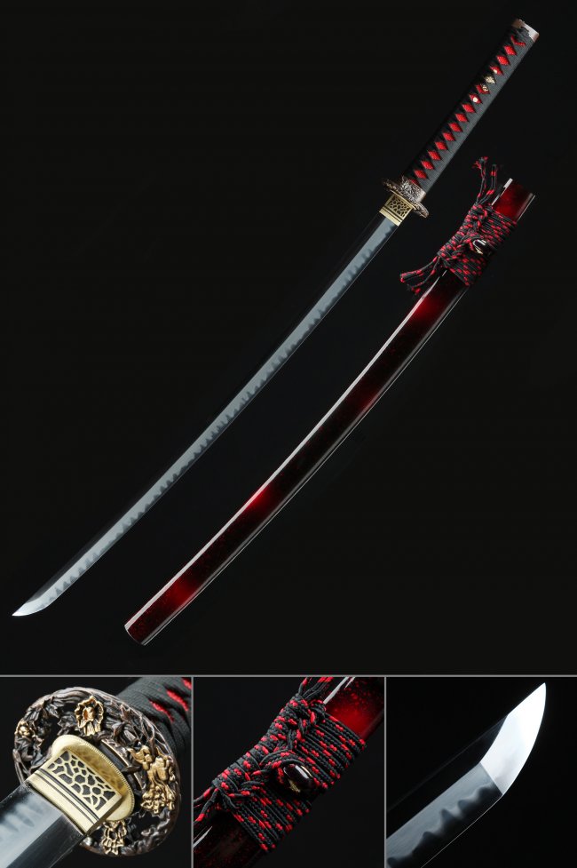Lion Tsuba T10 Carbon Steel Katana, Clay Tempered, Real Hamon & Hand Forged