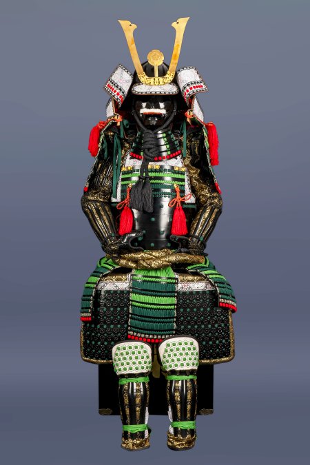 Handmade Oda Clan Kachi Black And Green Japanese Samurai Armor, Life Size Yoroi