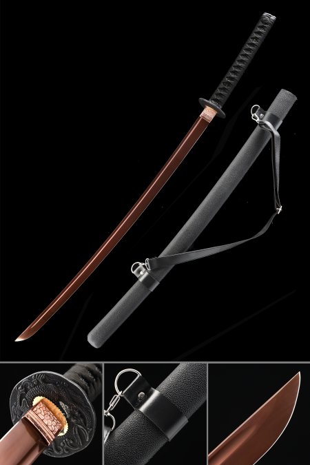 Handmade Japanese Katana Sword Spring Steel Red Blade And Black Strap