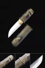 Handmade Japanese Pocket Tanto Knife With Copper Scabbard