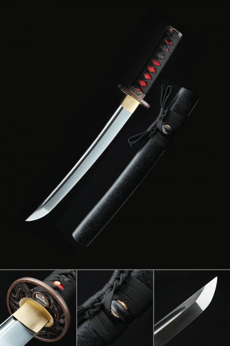 Short Katana, Handmade Japanese Tanto Sword 1045 Carbon Steel Full Tang