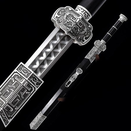 Épée De La Dynastie Han Chinoise En Acier Au Manganèse à La Main Avec Fourreau En ébène