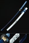 Handmade Japanese Katana High Manganese Steel With Blue Blade And White Scabbard
