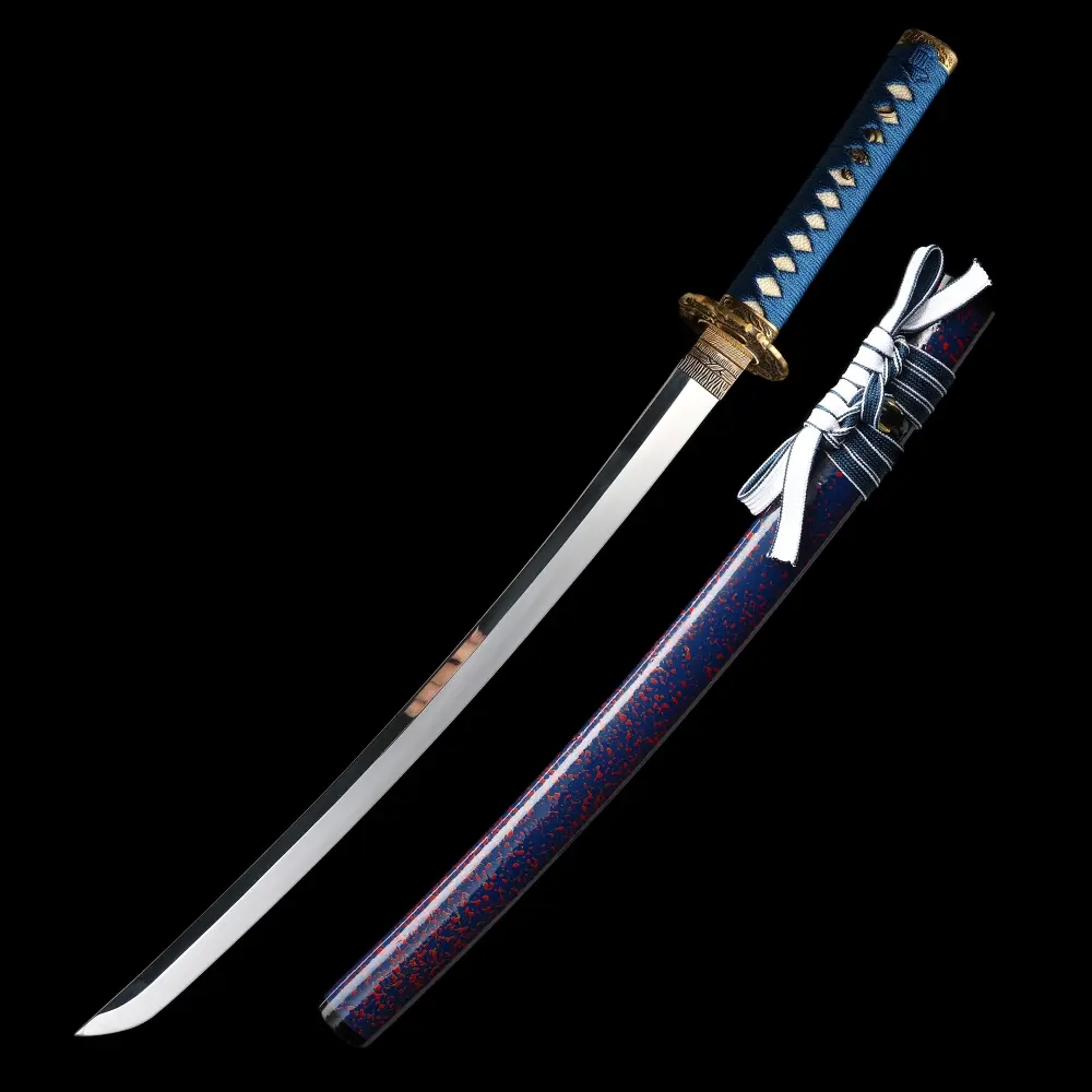 Short Katana | 1095 Carbon Steel Wakizashi with Blue-Red Lacquer