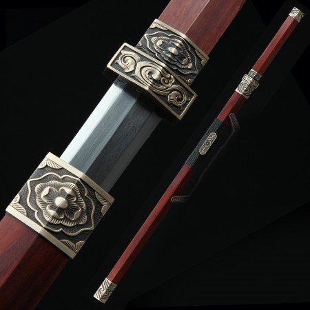 Espada De La Dinastía Han China Hamon Real De Acero Con Patrón De Alto Rendimiento Con Vaina De Palisandro