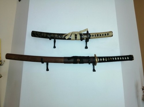 Handmade Wakizashi Sword Damascus Steel With Brown Scabbard