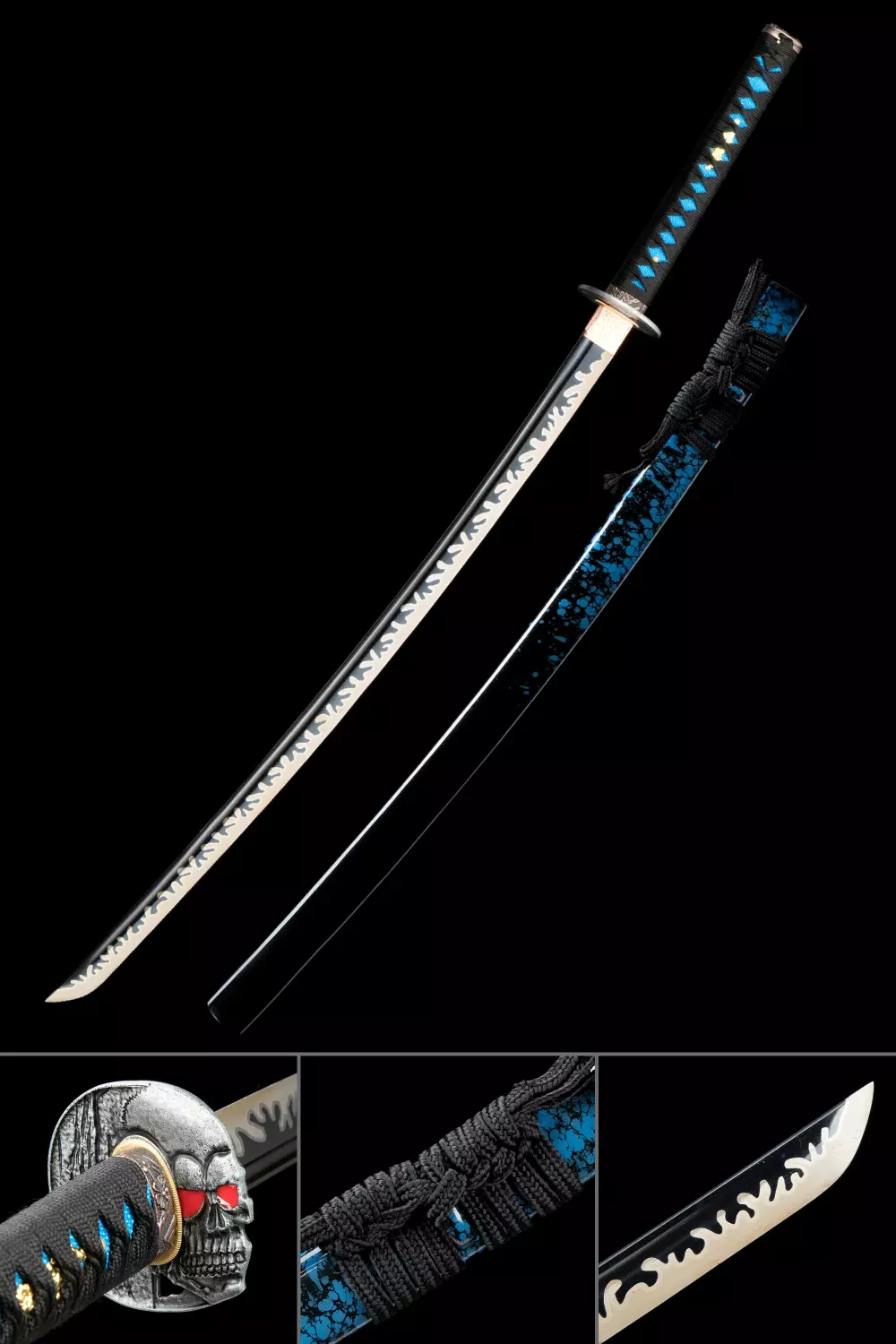 Skull Katana | 1060 Carbon Steel Katana with Skull Tsuba - Black