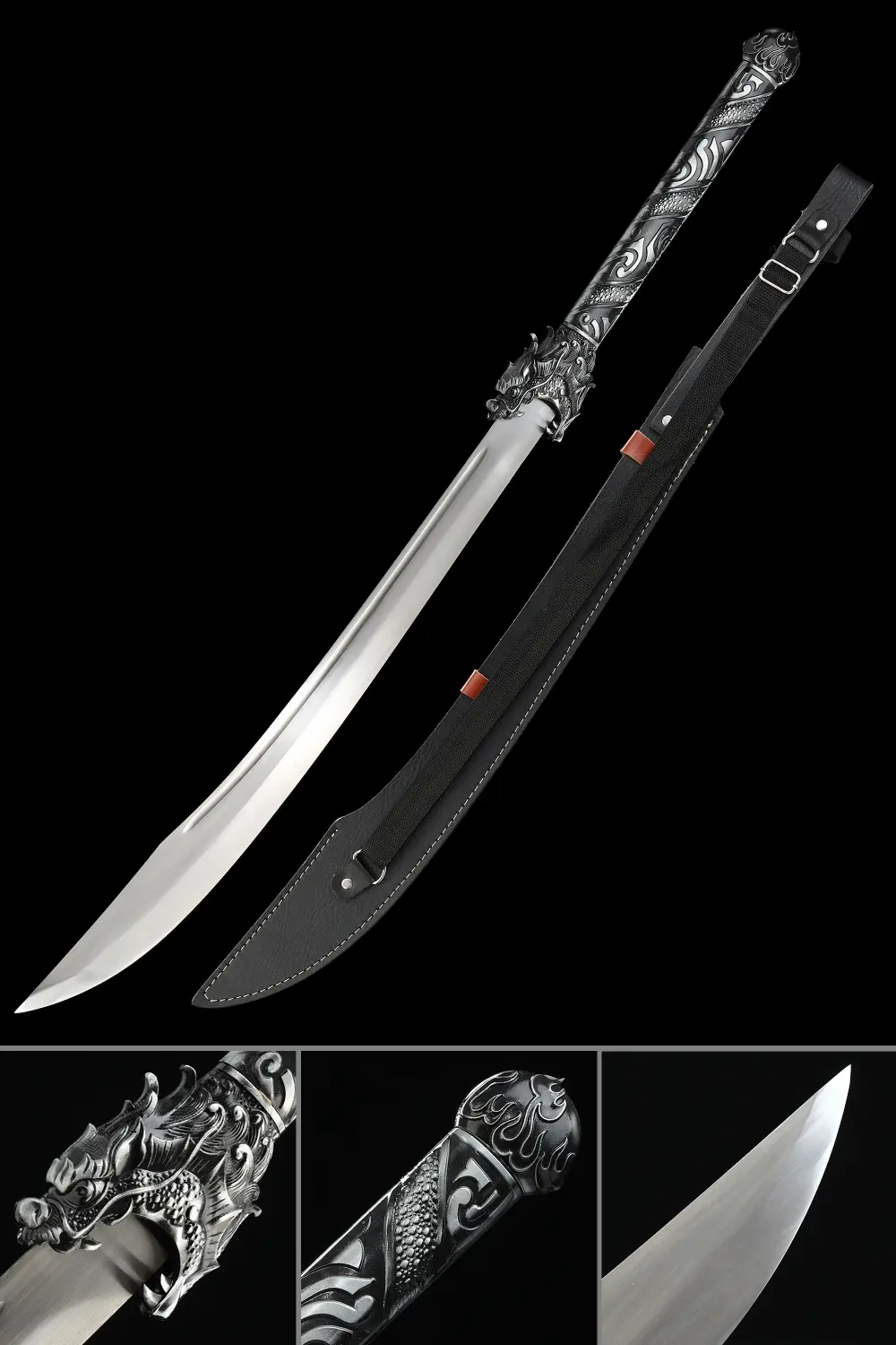 Handcrafted 1095 Carbon Steel Fantasy Sword With Black Pu Leather