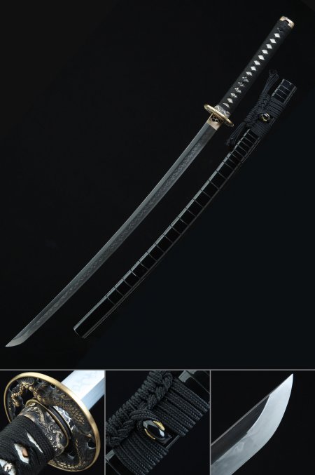 Handcrafted Japanese Samurai Sword T10 Carbon Steel With Dragon Theme Tsuba