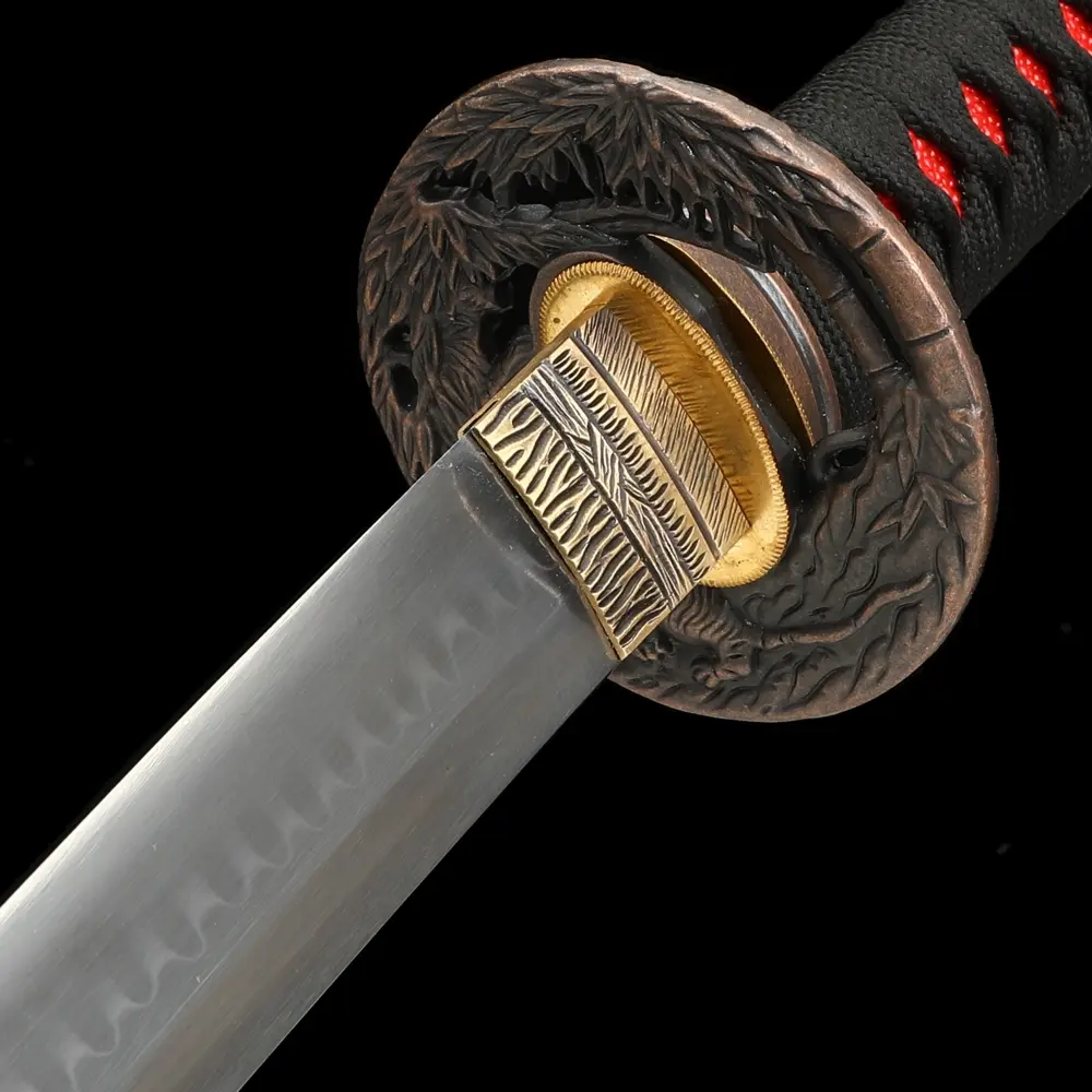 Red Katana | T10 Clay Tempered Katana with Real Hamon - Red Tiger