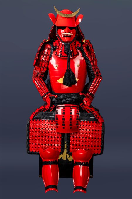 Handmade Masamune Date Red Japanese Samurai Armor With Crescent Suji Helmet, Life Size Yoroi