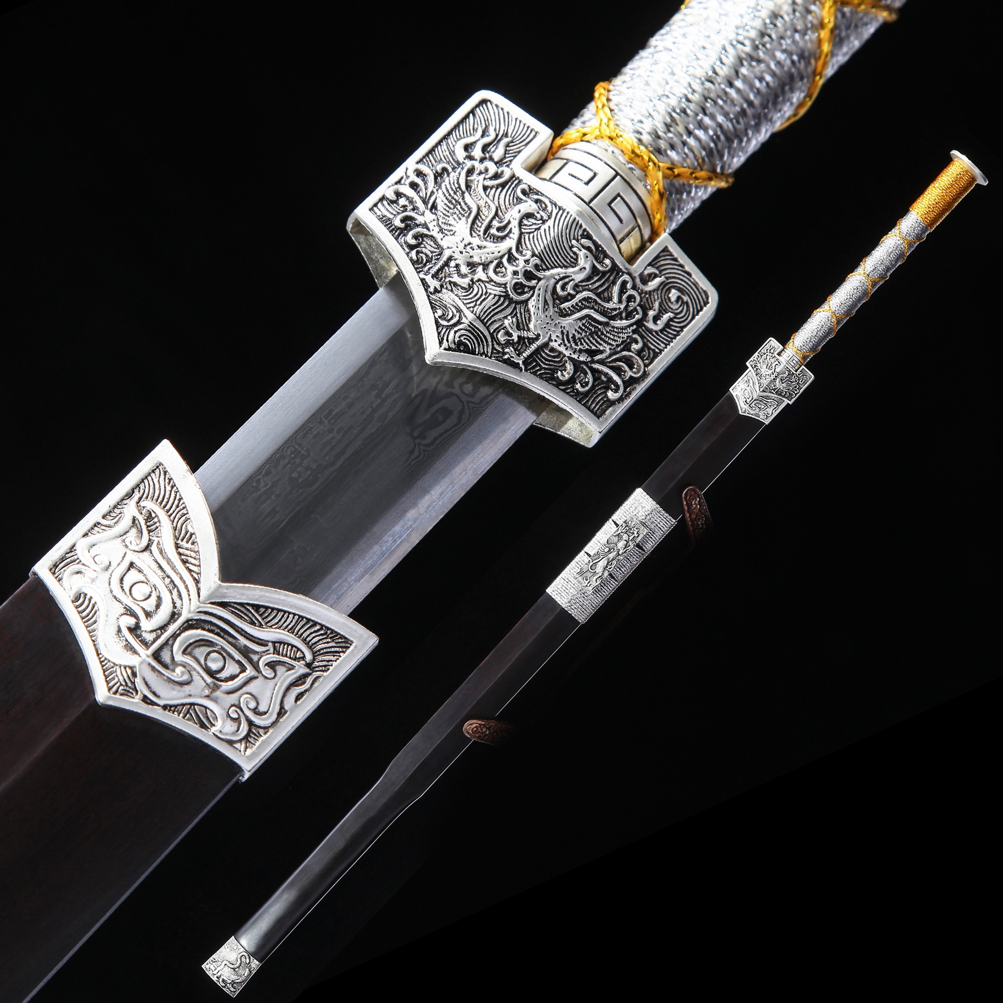 Song Dynasty Sword  Handmade Retro Black Sandalwood Damascus Steel Chinese  Ming Dynasty King Swords - TrueKatana