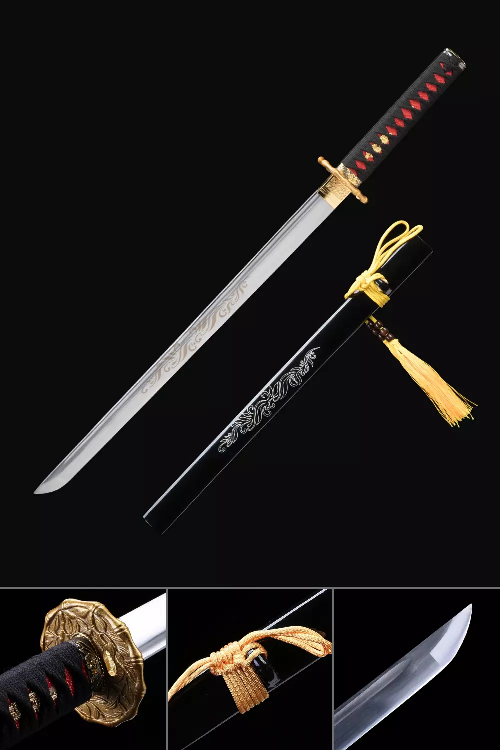 Battle Ready Black Ninja Japanese Straight Sword Unokubitsukuri Sharp Ninjato 