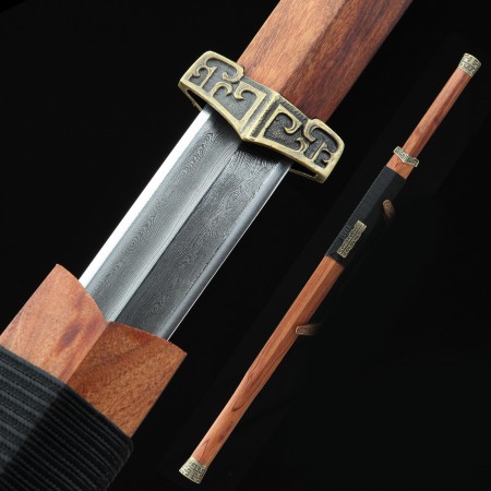 High-performance 1000 Layer Folded Steel Sharpening Chinese Han Dynasty Sword With Rosewood Scabbard