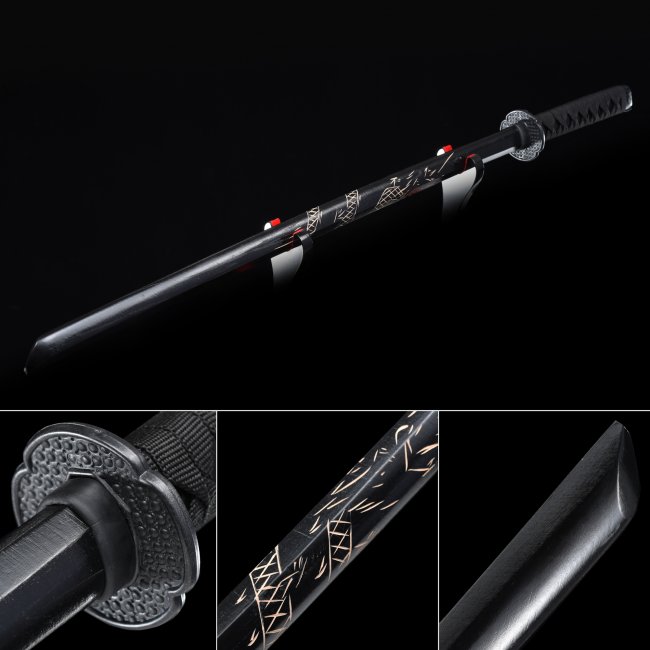 Handmade Black Wooden Kendo Stick Kendo Bokken Iaido Practice Daito Sparring Training Katana Swords