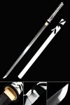 Straight Sword, Handmade Chokuto Ninjato Sword Real Hamon With White Scabbard