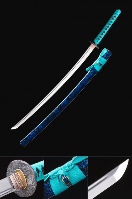 Épée De Samouraï Japonais Faite à La Main En Acier Au Manganèse Avec Fourreau Bleu Et Noir