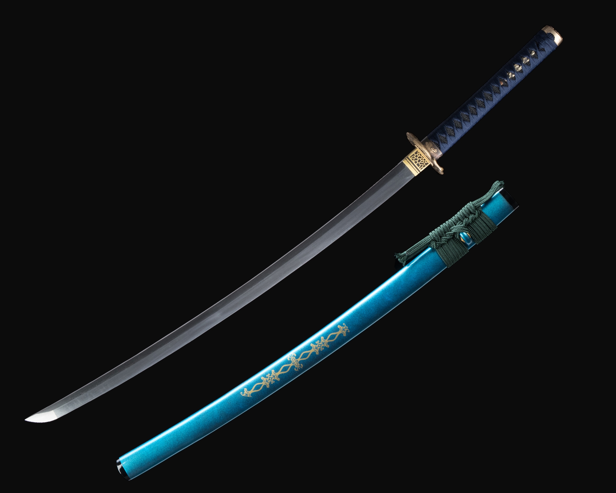 Blue Katana | Damascus Steel Katana with Teal Lacquered Saya