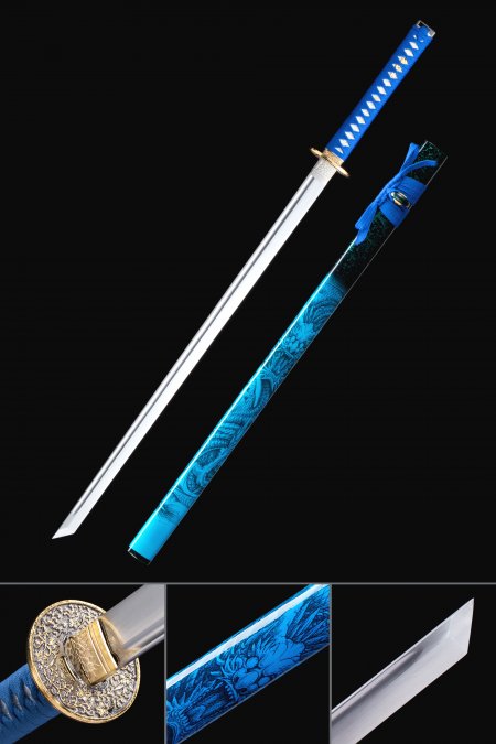Épée Ninjato Ninja Japonaise Faite à La Main Pleine Soie Avec Fourreau Bleu