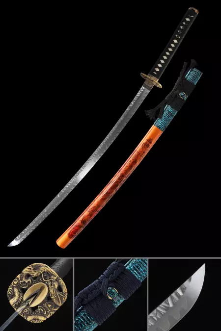 Handmade Japanese Katana Sword T10 Carbon Steel With Orange Saya