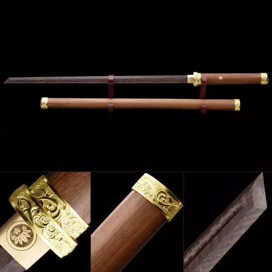 Handmade Wooden Blade Unsharpened Japanese Ninjato Ninja Swords With Brown Scabbard