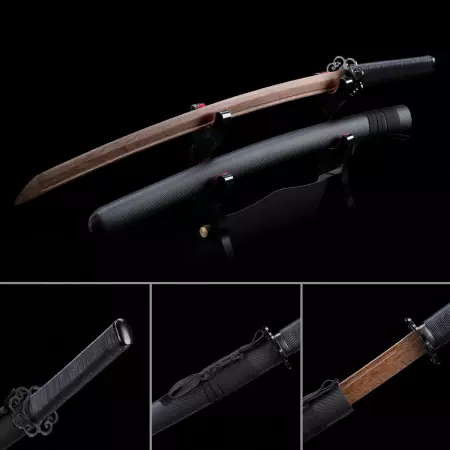 Handmade Brown Wooden Blade Bokken Practice Katana Samurai Sword With Leather Scabbard