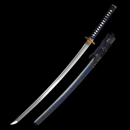 Handmade Japanese Katana Sword Damascus Steel With Blue Scabbard