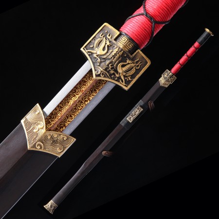 Épée De La Dynastie Han Chinoise à Lame Rouge En Acier à Ressort Haute Performance Avec Fourreau En ébène