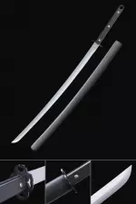 Handmade Modern Tactical Katana Sword Spring Steel With Black Leather Scabbard