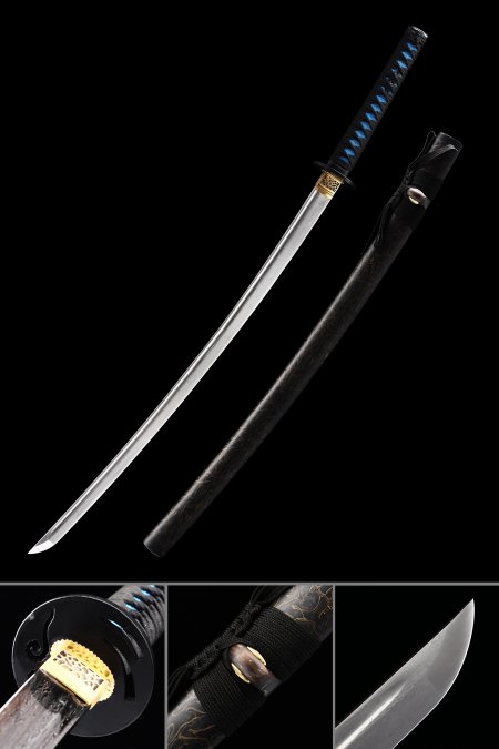 Handmade Nihonto Japanese Katana Sword Pattern Steel Full Tang With Black Scabbard