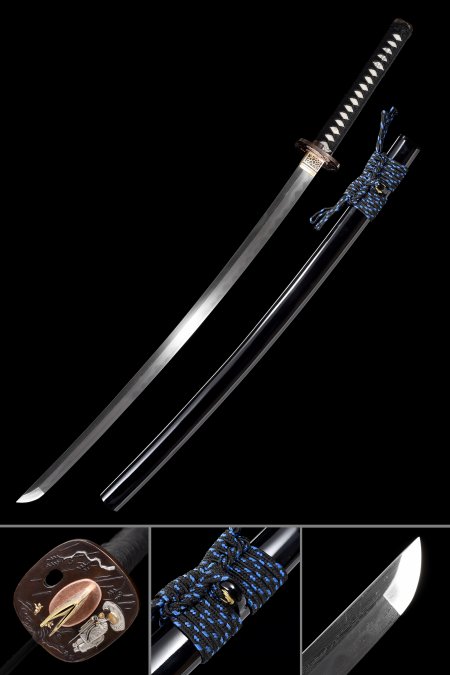 Handmade Japanese Katana Sword Damascus Steel With Black Saya